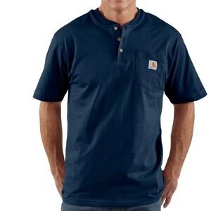 Carhartt NWT Men's Size Large Dearborn Heavy Weight Loose Fit Blue Henley Shirt